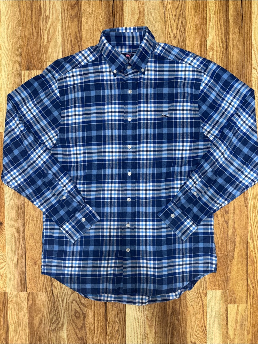 Vineyard Vines Whale Shirt Mens Medium Blue White Plaid Button-Down Long Sleeve